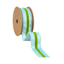 1 1/2" Wired Velvet Ribbon w/ Trim | Blue w/ Green Trim | 10 Yard Roll