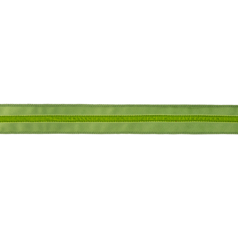 1 1/2" Wired Velvet Ribbon w/ Trim | Green w/ Green Trim | 10 Yard Roll