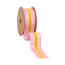 1 1/2" Wired Velvet Ribbon w/ Trim | Pink w/ Yellow Trim | 10 Yard Roll