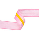 1 1/2" Wired Velvet Ribbon w/ Trim | Pink w/ Yellow Trim | 10 Yard Roll
