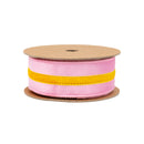 1 1/2" Wired Velvet Ribbon w/ Trim | Pink w/ Yellow Trim | 10 Yard Roll