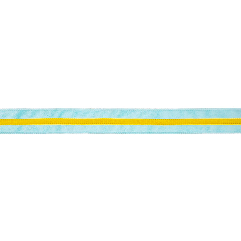 1 1/2" Wired Velvet Ribbon w/ Trim | Blue w/ Yelllow Trim | 10 Yard Roll