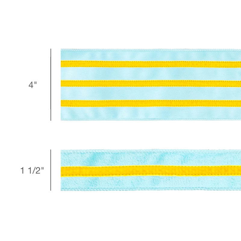 1 1/2" Wired Velvet Ribbon w/ Trim | Blue w/ Yelllow Trim | 10 Yard Roll