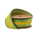 1 1/2" Wired Velvet Ribbon w/ Trim | Green w/ Yellow Trim | 10 Yard Roll