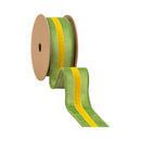 1 1/2" Wired Velvet Ribbon w/ Trim | Green w/ Yellow Trim | 10 Yard Roll