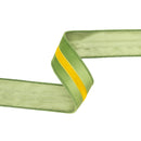 1 1/2" Wired Velvet Ribbon w/ Trim | Green w/ Yellow Trim | 10 Yard Roll