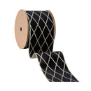 4" Wired Velvet Ribbon | Black with Glittered Diamond | 10 Yard Roll