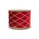 4" Wired Velvet Ribbon | Red with Glittered Diamond | 10 Yard Roll