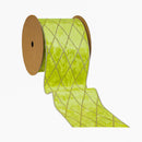 4" Wired Velvet Ribbon | Lime with Glittered Diamond | 10 Yard Roll