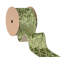 4" Wired Velvet Ribbon | Willow Green with Glittered Diamond | 10 Yard Roll