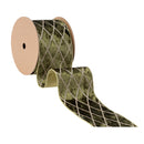4" Wired Velvet Ribbon | Moss with Glittered Diamond | 10 Yard Roll