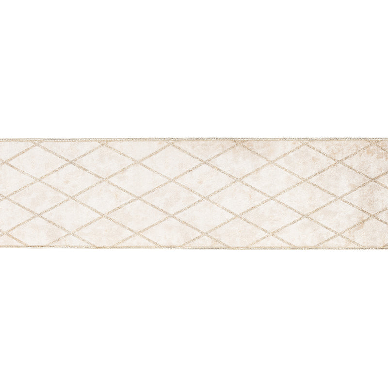 4" Wired Velvet Ribbon | Champagne with Glittered Diamond | 10 Yard Roll
