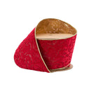 4" Wired Reversible Velvet Ribbon | Red Floral Embossed with Gold Backing | 10 Yard Roll