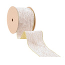 4" Wired Reversible Velvet Ribbon | Ivory Floral Embossed with Gold Backing | 10 Yard Roll