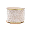 4" Wired Reversible Velvet Ribbon | Ivory Floral Embossed with Gold Backing | 10 Yard Roll