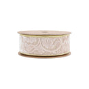1 1/2" Wired Velvet Ribbon | Ivory Floral Embossed with Gold Backing | 10 Yard Roll