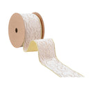 2 1/2" Wired Velvet Ribbon | Ivory Floral Embossed with Gold Backing | 10 Yard Roll