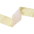 2 1/2" Wired Velvet Ribbon | Ivory Floral Embossed with Gold Backing | 10 Yard Roll