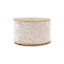 2 1/2" Wired Velvet Ribbon | Ivory Floral Embossed with Gold Backing | 10 Yard Roll