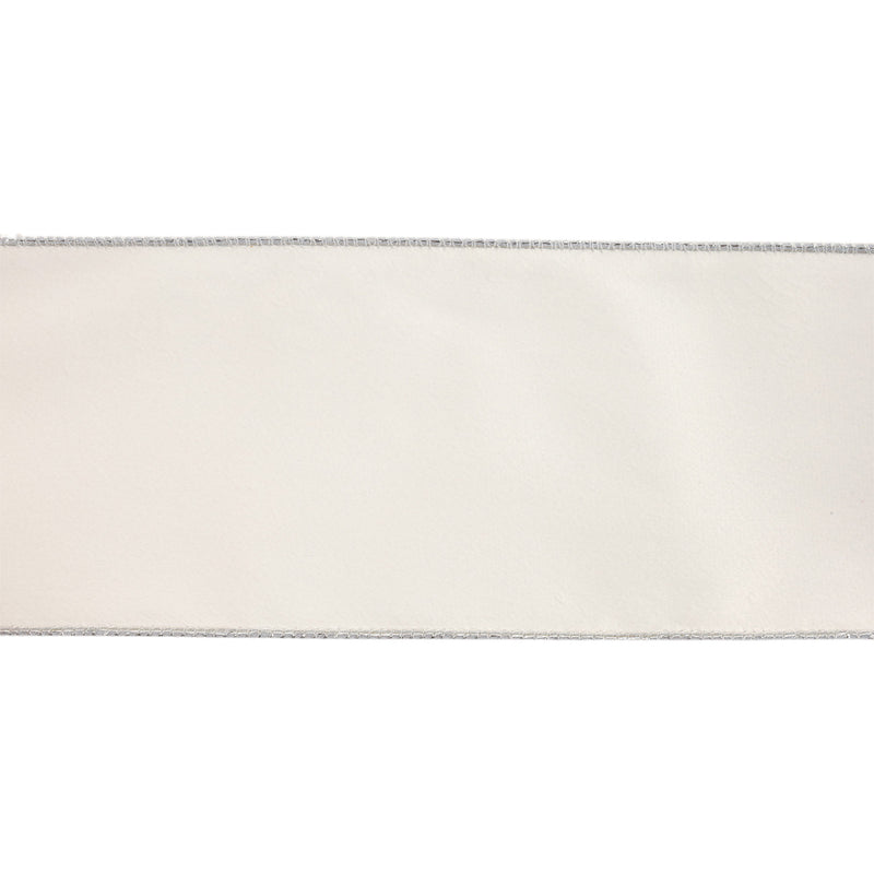 4" Reversible Classic Velvet Wired Ribbon | White/Silver | 10 Yard Roll