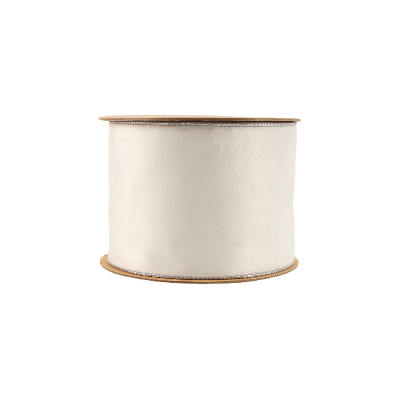 4" Reversible Classic Velvet Wired Ribbon | White/Silver | 10 Yard Roll