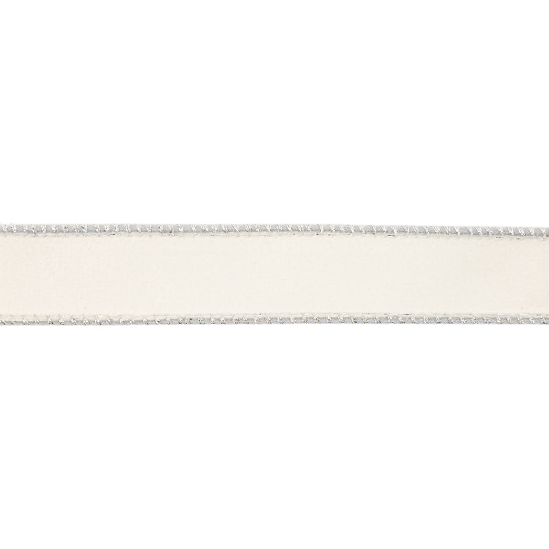 1" Reversible Classic Velvet Wired Ribbon | White/Silver | 10 Yard Roll