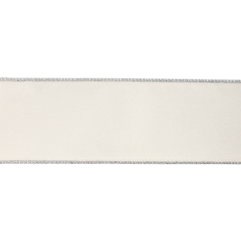 2 1/2" Reversible Classic Velvet Wired Ribbon | White/Silver | 10 Yard Roll