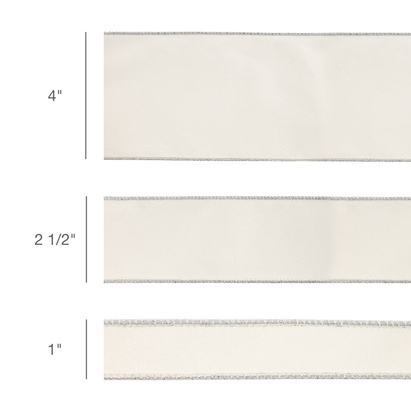 2 1/2" Reversible Classic Velvet Wired Ribbon | White/Silver | 10 Yard Roll