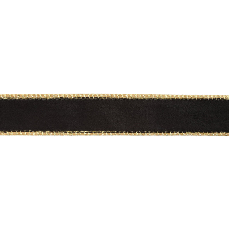 1" Reversible Classic Velvet Wired Ribbon | Black/Gold | 10 Yard Roll