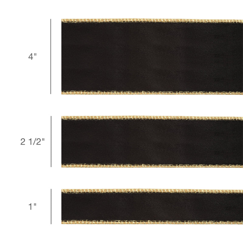 1" Reversible Classic Velvet Wired Ribbon | Black/Gold | 10 Yard Roll