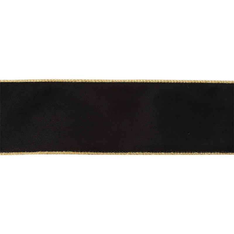 2 1/2" Reversible Classic Velvet Wired Ribbon | Black/Gold | 10 Yard Roll