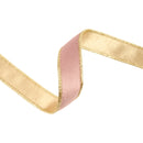 1" Reversible Classic Velvet Wired Ribbon | Pink/Gold | 10 Yard Roll