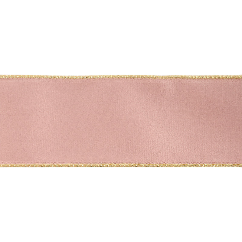 2 1/2" Reversible Classic Velvet Wired Ribbon | Pink/Gold | 10 Yard Roll