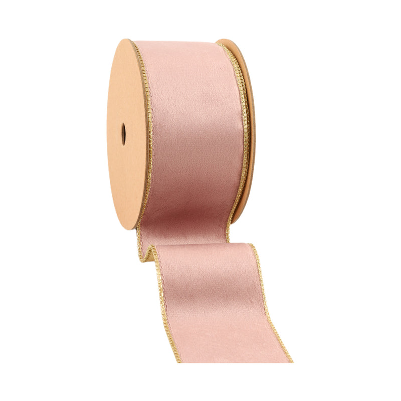 2 1/2" Reversible Classic Velvet Wired Ribbon | Pink/Gold | 10 Yard Roll