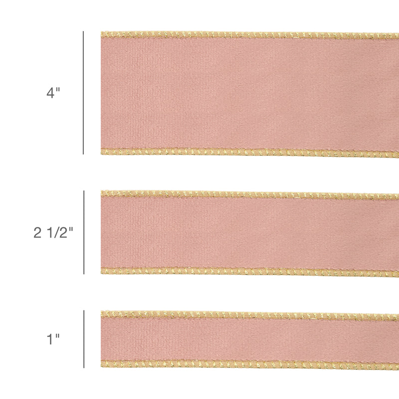 2 1/2" Reversible Classic Velvet Wired Ribbon | Pink/Gold | 10 Yard Roll