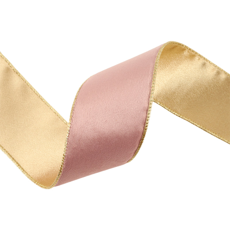 2 1/2" Reversible Classic Velvet Wired Ribbon | Pink/Gold | 10 Yard Roll