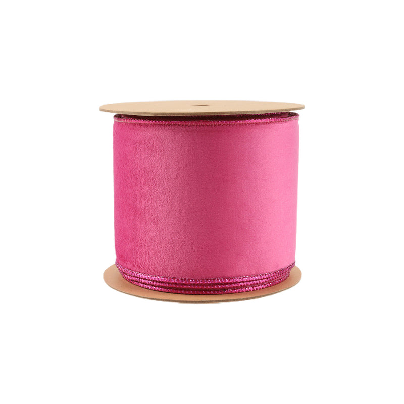 4" Reversible Classic Velvet Wired Ribbon | Hot Pink/Shimmer Pink | 10 Yard Roll