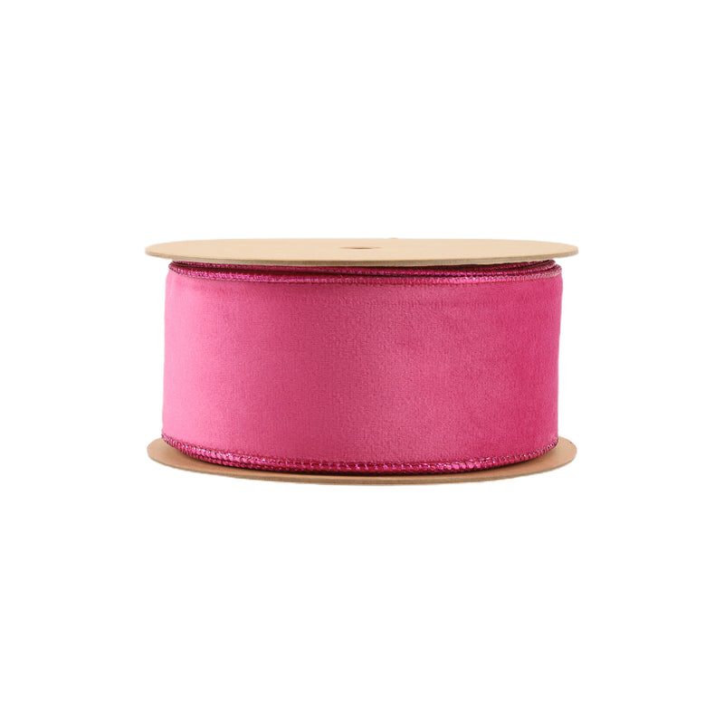 2 1/2" Reversible Classic Velvet Wired Ribbon | Hot Pink/Shimmer Pink | 10 Yard Roll