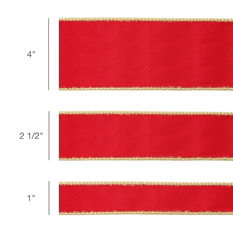 4" Reversible Classic Velvet Wired Ribbon | Christmas Red/Gold | 10 Yard Roll