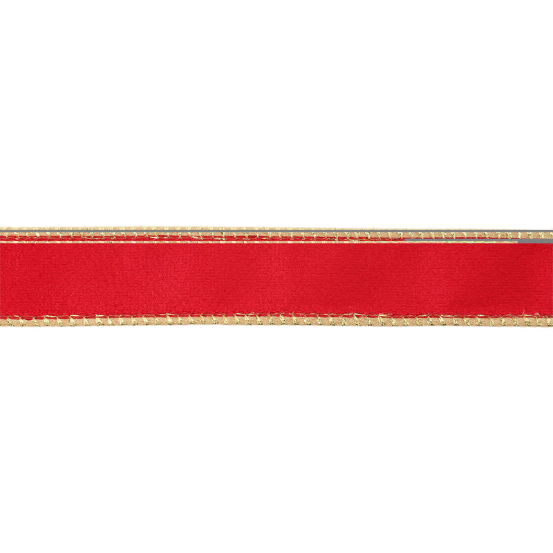 1" Reversible Classic Velvet Wired Ribbon | Christmas Red/Gold | 10 Yard Roll