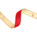 1" Reversible Classic Velvet Wired Ribbon | Christmas Red/Gold | 10 Yard Roll