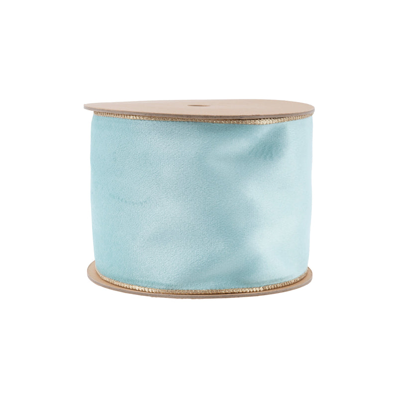 4" Reversible Classic Velvet Wired Ribbon | Aqua/Gold | 10 Yard Roll