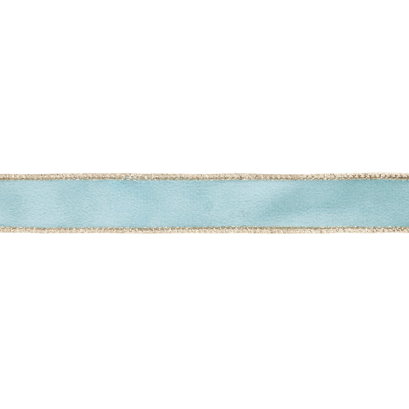 1" Reversible Classic Velvet Wired Ribbon | Aqua/Gold | 10 Yard Roll
