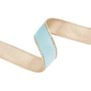 1" Reversible Classic Velvet Wired Ribbon | Aqua/Gold | 10 Yard Roll
