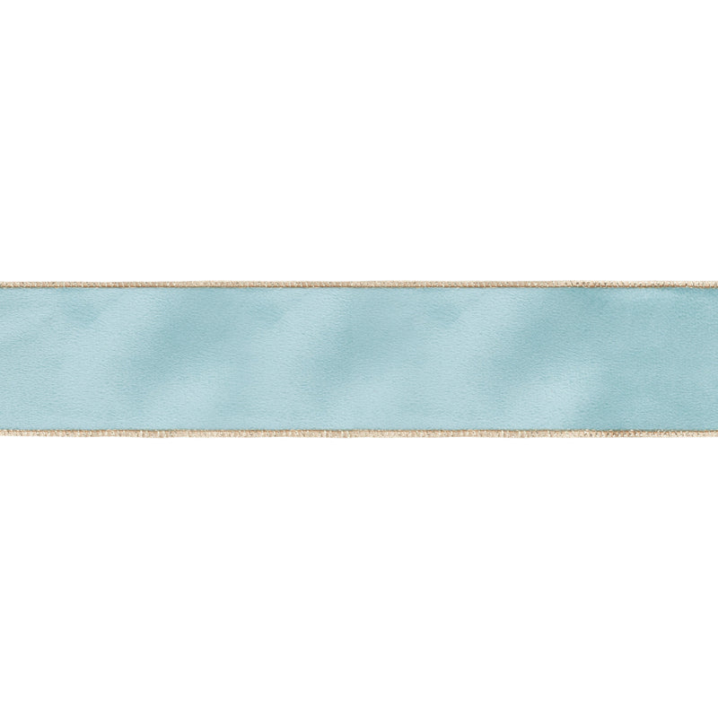 2 1/2" Reversible Classic Velvet Wired Ribbon | Aqua/Gold | 10 Yard Roll