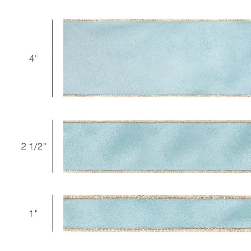 2 1/2" Reversible Classic Velvet Wired Ribbon | Aqua/Gold | 10 Yard Roll