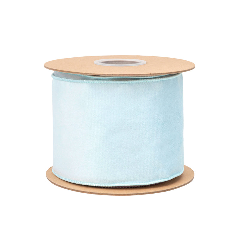 4" Reversible Classic Velvet Wired Ribbon | Baby Blue/Baby Blue | 10 Yard Roll