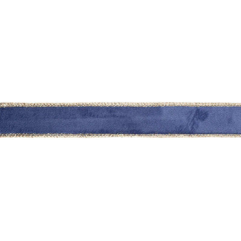 1" Reversible Classic Velvet Wired Ribbon | French Blue/Gold | 10 Yard Roll