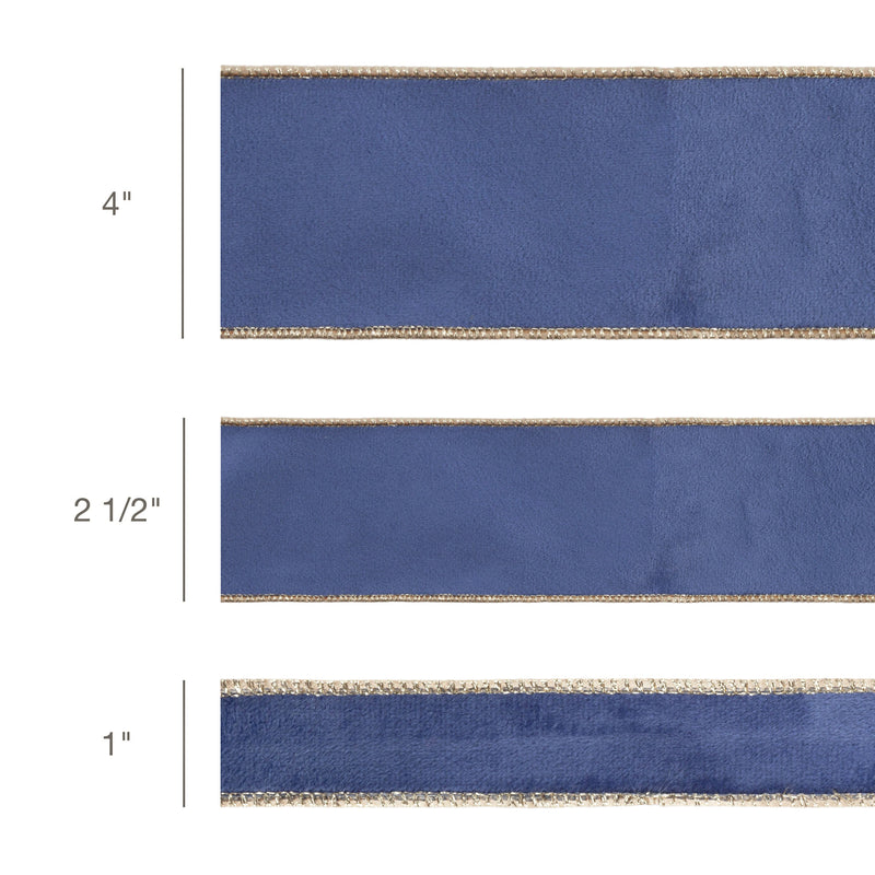 1" Reversible Classic Velvet Wired Ribbon | French Blue/Gold | 10 Yard Roll