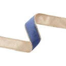 1" Reversible Classic Velvet Wired Ribbon | French Blue/Gold | 10 Yard Roll